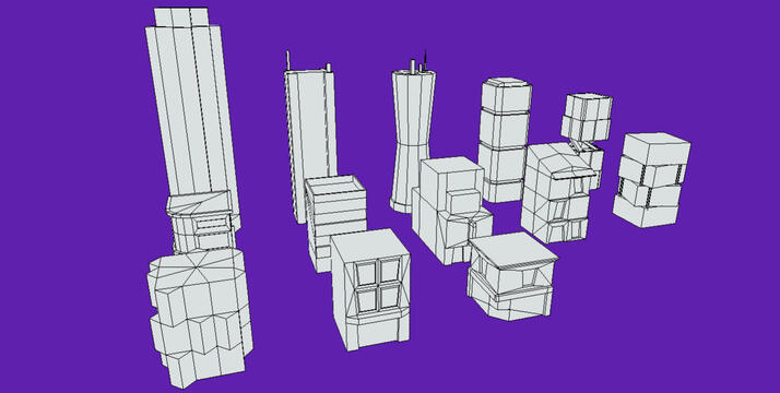 Wireframe of some custom models from the MegaByte game jam