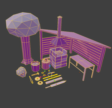 Wireframe of my custom models from a game jam submission